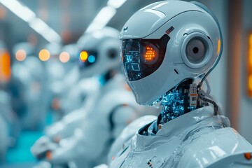 Leinwandbilder - Advanced humanoid robots in a futuristic setting focusing on technology and innovation in a high-tech environment