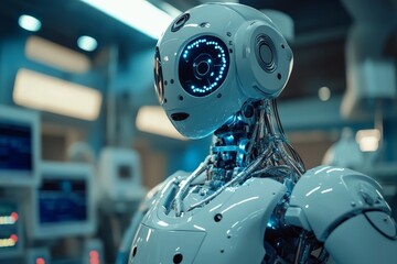 Aufkleber - Advanced humanoid robot showcases sophisticated technology in a modern laboratory environment