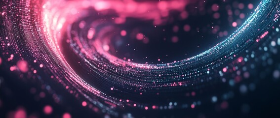 Wall Mural - spinning blue and pink light in a digital tunnel full of data cables and fiber optics creating a vib