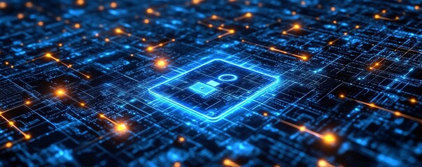 Fototapete - Digital artwork of encryption symbols and a padlock representing secure data