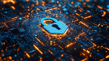 Fototapete - Digital artwork of encryption symbols and a padlock representing secure data