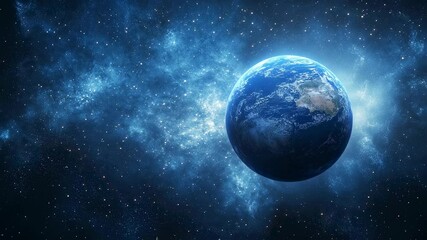 Wall Mural - planet earth view from space with blue galaxy background. cosmos exploration concept for astronomy e
