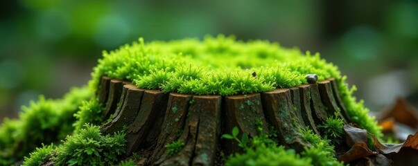 Lush green moss thriving on decaying tree stump , decay, botany