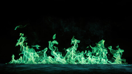 Wall Mural - green fire flames dancing in complete darkness, creating mystical and captivating atmosphere. vibran