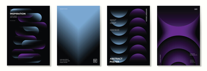 Aufkleber - Modern gradient poster background vector set. Minimalist cover template with vibrant perspective geometric prism shapes in motion. Ideal design for social media, cover, banner, flyer.