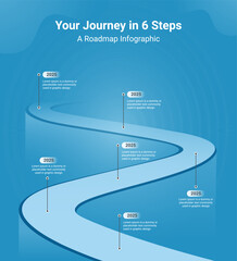 visualize your journey with this sleek 6-step roadmap infographic. a dynamic winding path design, pe