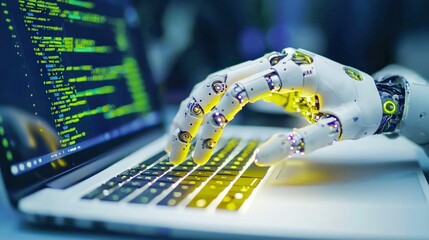 Robotic Hand Typing on Laptop  AI  Technology  Future  Innovation  Digital