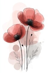 Canvas Print - Delicate Poppy Blossoms, Watercolor Wildflowers, Minimalist Floral Art, Dreamy Illustration