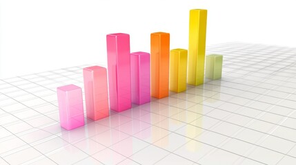 Poster - D bar graph with gradient color bars emerging from a base grid, with subtle shadows and reflections for a polished, modern look