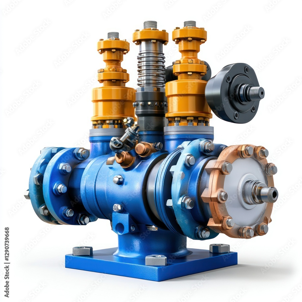 A single, detailed oil well steam injection system, on a pure white ...