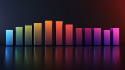 Poster - A modern D bar graph in vibrant colors on a dark gradient background, with reflections and shadows enhancing its professional and sleek look