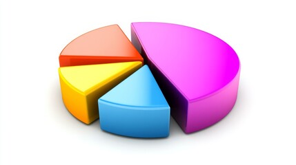 Fototapete - Colorful pie chart on a plain white background, segmented in bold colors with a shadow effect for a clean and visually appealing presentation