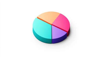 Fototapete - Colorful pie chart on a plain white background, segmented in bold colors with a shadow effect for a clean and visually appealing presentation