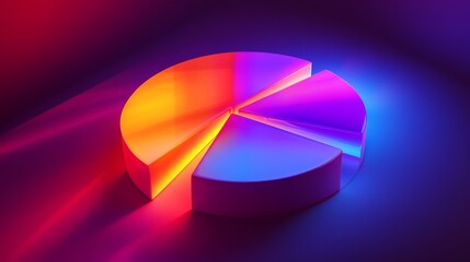 Poster - Dynamic D pie chart with bright, colorful slices, each part raised slightly, with soft lighting to highlight its shape on a dark background