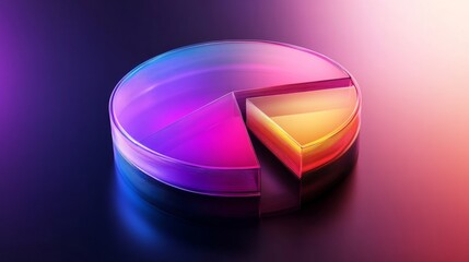 Aufkleber - Modern D pie chart with translucent sections in gradient colors, hovering above a smooth surface, showcasing layered data insights