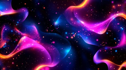 Leinwandbilder - Neon-colored vector graphics with abstract shapes and lines on a black background, creating a modern digital art effect