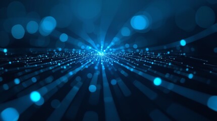 Poster - Glowing blue particles and lines in digital space. Abstract futuristic technology background for data, communication, and AI concepts