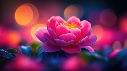 Wall Mural - Vibrant pink flower with a soft, blurred background, creating a dreamy and serene atmosphere.