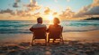 © anantachat - Senior couple enjoying a beach sunset, symbolizing early retirement planning, copy space on the right.