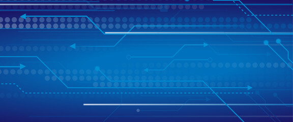 Aufkleber - Hi-tech vector illustration with various technology elements. Abstract circuit board. Digital internet communication on blue background.
