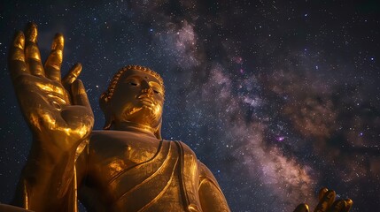 Wall Mural - A large golden Buddha statue against a starry night sky.