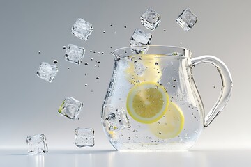 Wall Mural - Refreshing Iced Lemon Water in a Glass Pitcher