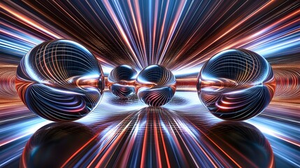 Wall Mural - Dynamic Abstract Composition with Colorful Sphere Motifs and Radiating Light Effects