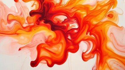 Wall Mural - vibrant swirl of red and orange paint with soft pink accents