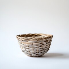 Poster - Empty light beige woven basket on white background