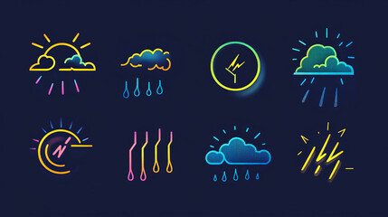 set of weather icons vector illustration, season outline design, thunder temperature sign