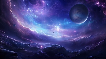 mystical celestial composition in blues and purples