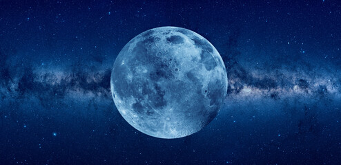 Aufkleber - Amazing blue full moon, Milky Way galaxy in the background 