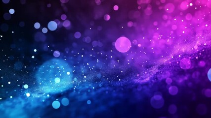 Purple and blue bokeh background with flying particles