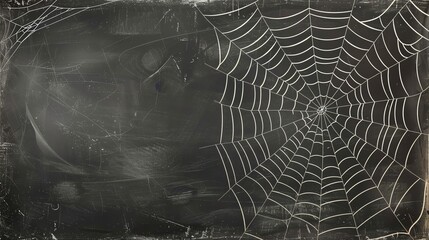 A spider web drawn on a black chalkboard with a vintage, distressed look.