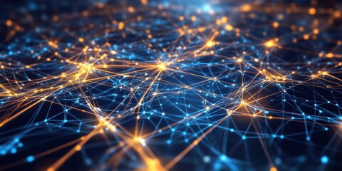 Futuristic digital network background with blue and orange connections