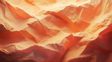 Wall Mural - Textured paper background with a warm orange hue and crumpled details creating a dynamic visual effect. Generative AI