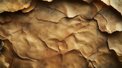 Wall Mural - Crumpled brown parchment paper with textured surface and rich shades in soft lighting. Generative AI