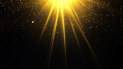Wall Mural - Golden light rays and sparkles on black background.