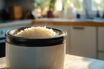 Wall Mural - A simple bowl of rice sits on a kitchen counter, ready for use