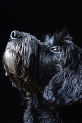 Wall Mural - A close-up shot of a dog's face on a dark, featureless background