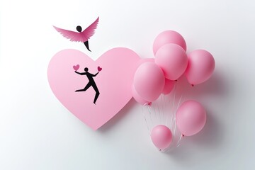 Wall Mural - A person holding a pink heart-shaped decoration with balloons, perfect for Valentine's Day or any celebratory occasion