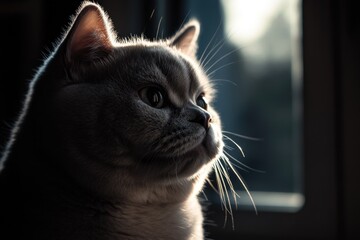 Poster - Close-up of a curious cat peeking through a window, possible scenarios include home life or outdoor exploration