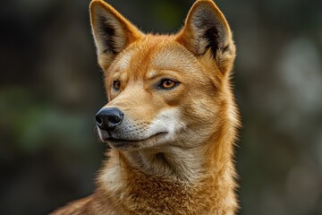 Wall Mural - A close-up shot of a dog's face with a blurred background