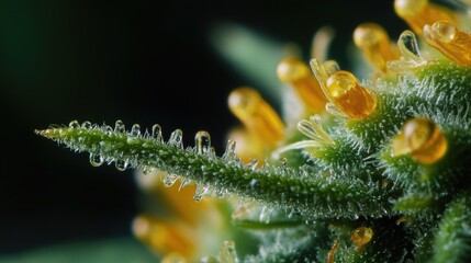 Canvas Print - A close-up view of a plant with tiny water droplets on its leaves, great for nature and macro photography