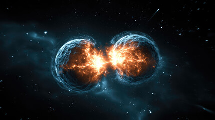 Wall Mural - two celestial bodies collide, creating a bright explosion in a cosmic setting filled with stars and 