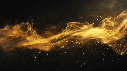 Canvas Print - abstract golden particles floating and swirling in the dark.