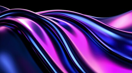 Abstract Waves of Iridescent Metallic Fluid in Purple and Blue Tones Against a Dark Backdrop