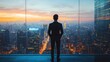© sun - Man gazing out at a cityscape, capturing the essence of urban life and reflecting on dreams and aspirations