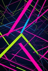 Wall Mural - Colorful neon lines intersect and create a geometric modern pattern