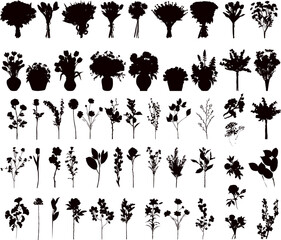 Wall Mural - silhouette flowers collection on white background, vector